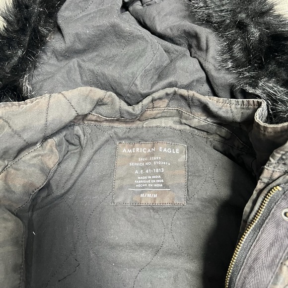 American Eagle Camo Y2K Faux Fur Hood Parka Jacket Coat Womens Sz M Camouflage - Picture 2 of 7